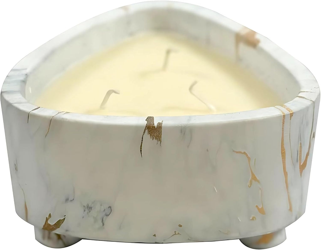 Floral Scented Triangular Ceramic Candle Bowl - 15 Oz, White & Gold, Reusable by Aria Home