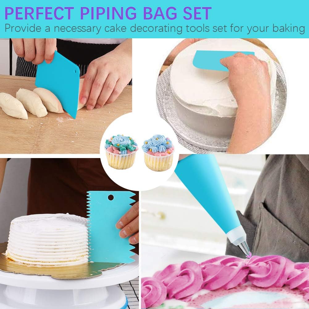 Piping Bags and Tips Set, Cake Decorating Kits with 14 Stainless Steel Baking,2 Reusable Silicone Pastry Bags,3 Icing Smoother, 2 Couplers,2 Ties&2 Cupcakes for Baking Decorating Cake,25 Pcs