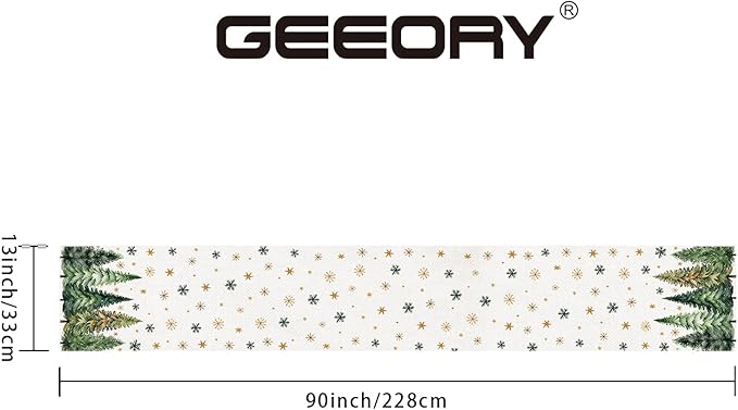 GEEORY Christmas Table Runner 13x90 Inch, Xmas Tees Snowflakes Holiday Decorative Farmhouse Table Decoration for Kitchen Dinning, Indoor Outdoor Dinner Party Decor (Light Green) GT166-90