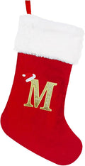 Monogrammed Christmas Stocking with Letter M | 20 Inch Personalized Red Plush Cuff Initial Stocking - Holiday Xmas for Family Decor (M, 20 Inch)