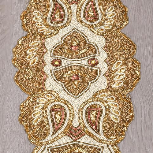 lightnpro beaded christmas table runner, fancy handmade decorative, front angle view