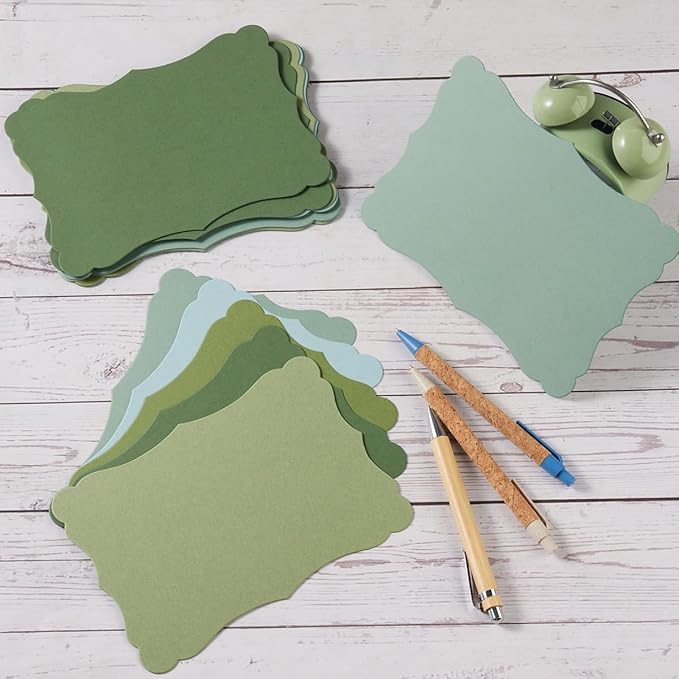 50 Pack Blank Kraft Cards Cardstock Thick Paper Brown Greeting Cards for DIY Gift Card Menus, Baby Shower and Wedding Invitations (Green, 5 Colors, 5x7IN)