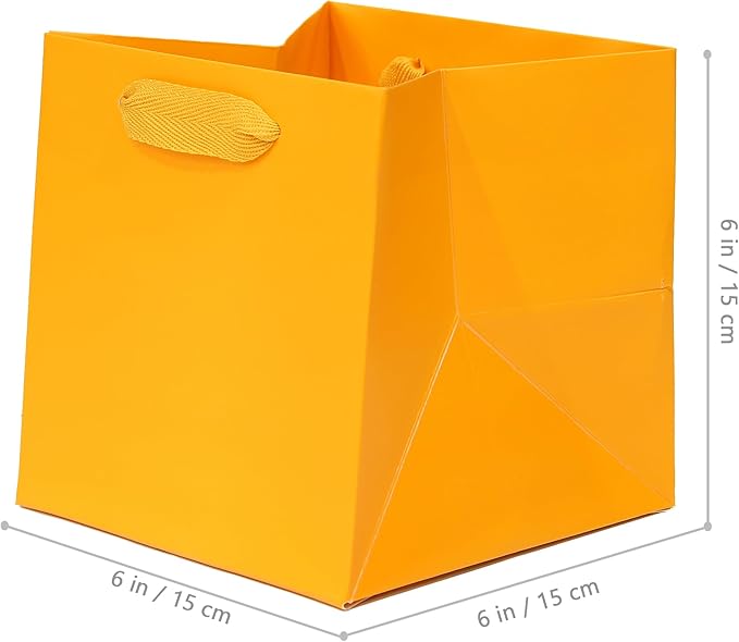 Orange Paper Gift Bag Small Square Bottom Kraft Paper Bags with Handles for Halloweens Wedding Baby Shower Birtyday Party (Orange, 6 x 6 x 6 in, 10 CT)