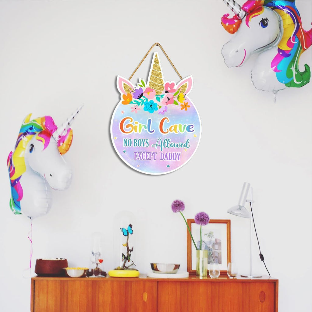 Unicorn Theme Room Decor,Girl Cave Wall Sign Decor,Pink Purple Rainbow Wall Art Decor for Girls,Unicorn Wood Hanging Sign for Baby Girls Bedroom Living Room