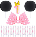 Mouse Cake Candles Topper Pink Bow and Ears Decorations with 20 PCS White Dot Long Candles for Baby Birthday Cake Topper Decor (Number 1)