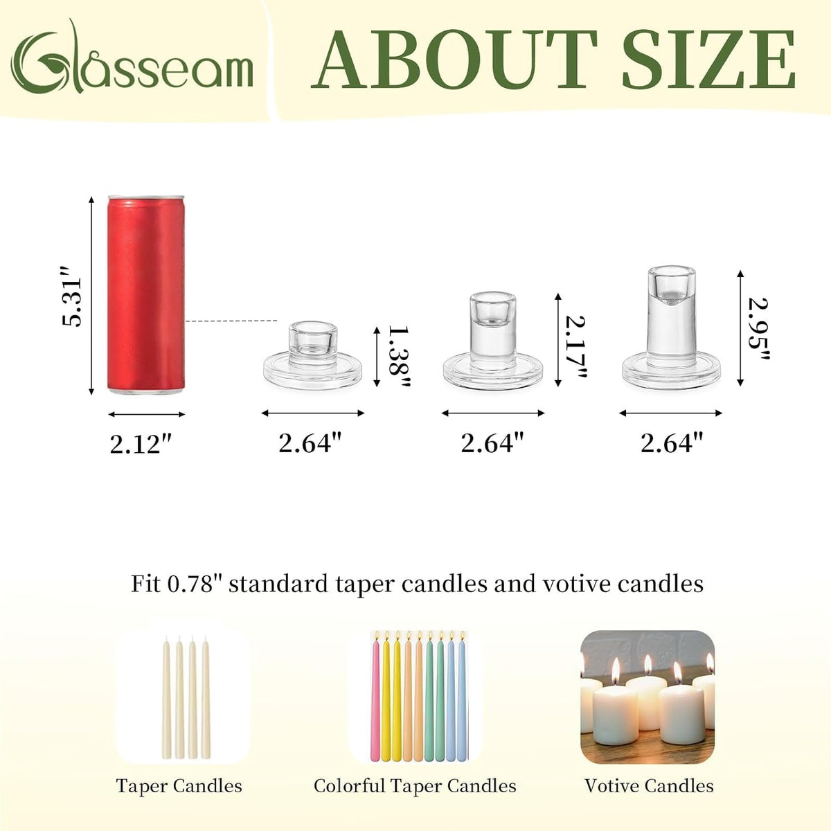 Glasseam Taper Candle Holders Bulk, 12Pcs Glass Candlestick for Centerpiece