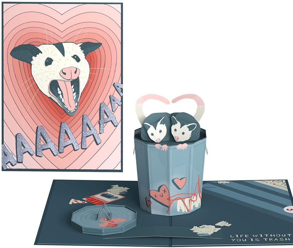 Lovepop Love Pop-Up Card for Her and Him - 3D Greeting Cards for Boys, Girls, Men, Women - Life Without You Is Trash Possums - 5" x 7" Card - Blank Notecard & Envelope Included