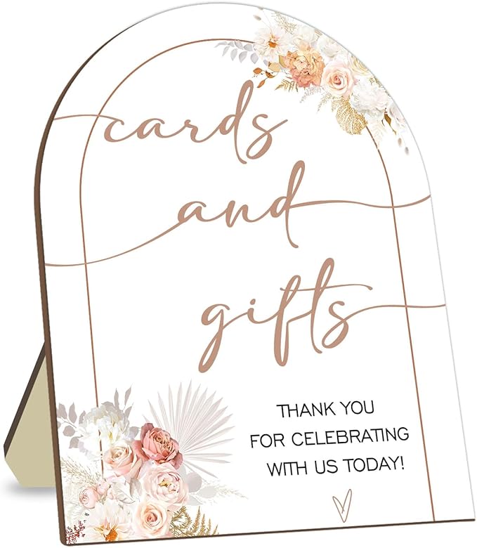 Floral Decor Cards and Gift Sign, Thank You for Your Gift and Well Wishes Sign, Bridal Shower Favors, Baby Shower Party Decor Supplies with Stand 9 * 11IN