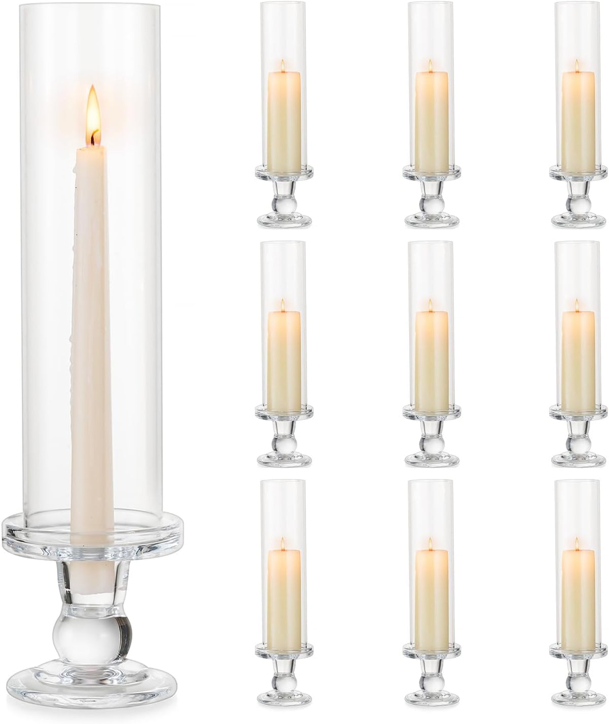 Hurricane Glass Candle Holders: Clear Candlestick Holders Set of 10