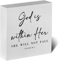 God Is Within Her Bible Verse Artwork Wooden Box Sign Rustic Farmhouse Style Psalm 46:5 Christian Wood Block Plaque 5 X 5 Inches Home Office Desk Sign Decor for Gifts