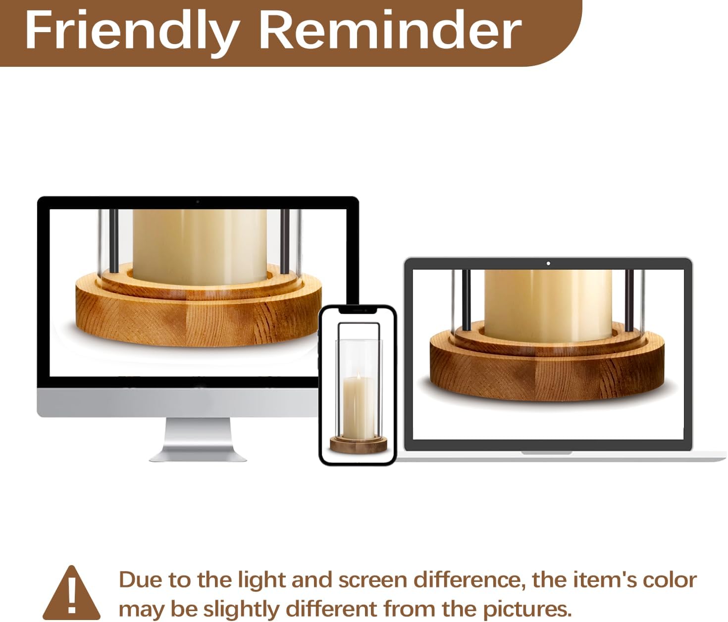 Houmury Set of 2 Hurricane Candle Holders Lantern 12” & 10”with Wood Base Metal Handle Glass Cylinder Modern Farmhouse Decor for Home Decoration, Table Centerpieces (Warm Amber Brown)