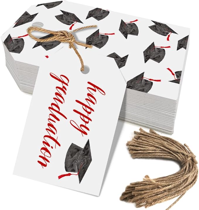 50 Pcs Graduation Gift Tags, Congrats Grad Party Favors Gift Tags for High School or Happy College Graduation Party Decoration Supplies (Red, 2.2 * 3.5)
