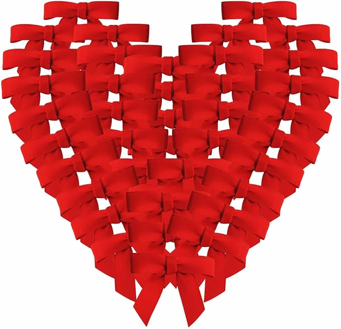 50pcs 1-1/2" Mini Red Satin Ribbon Bows for Christmas Decoration Gift Packing (Red)