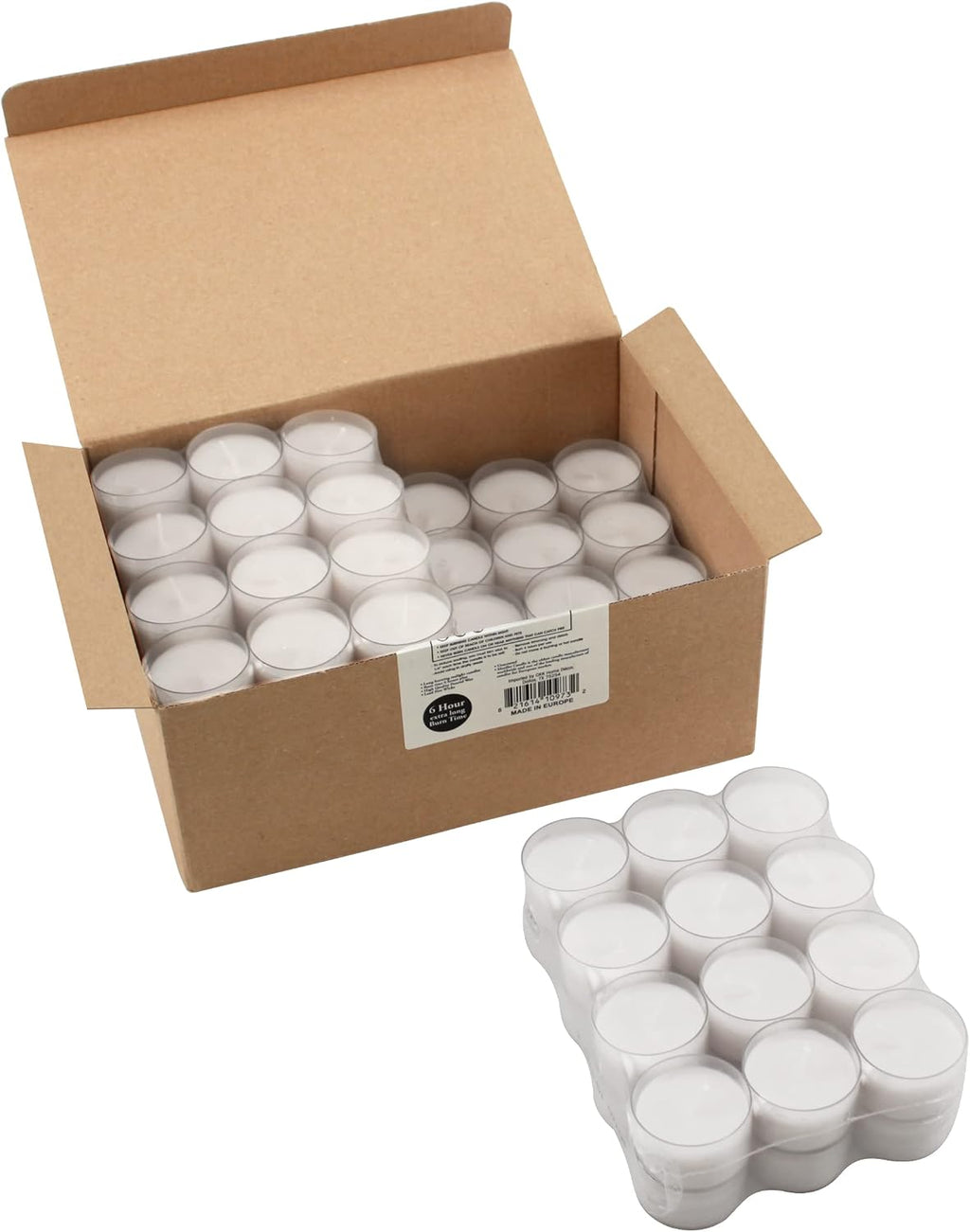 Stonebriar 96 Count White Unscented Smokeless Long Burning Clear Cup Tea Light Candles with 6 to 7 Hour Burn Time