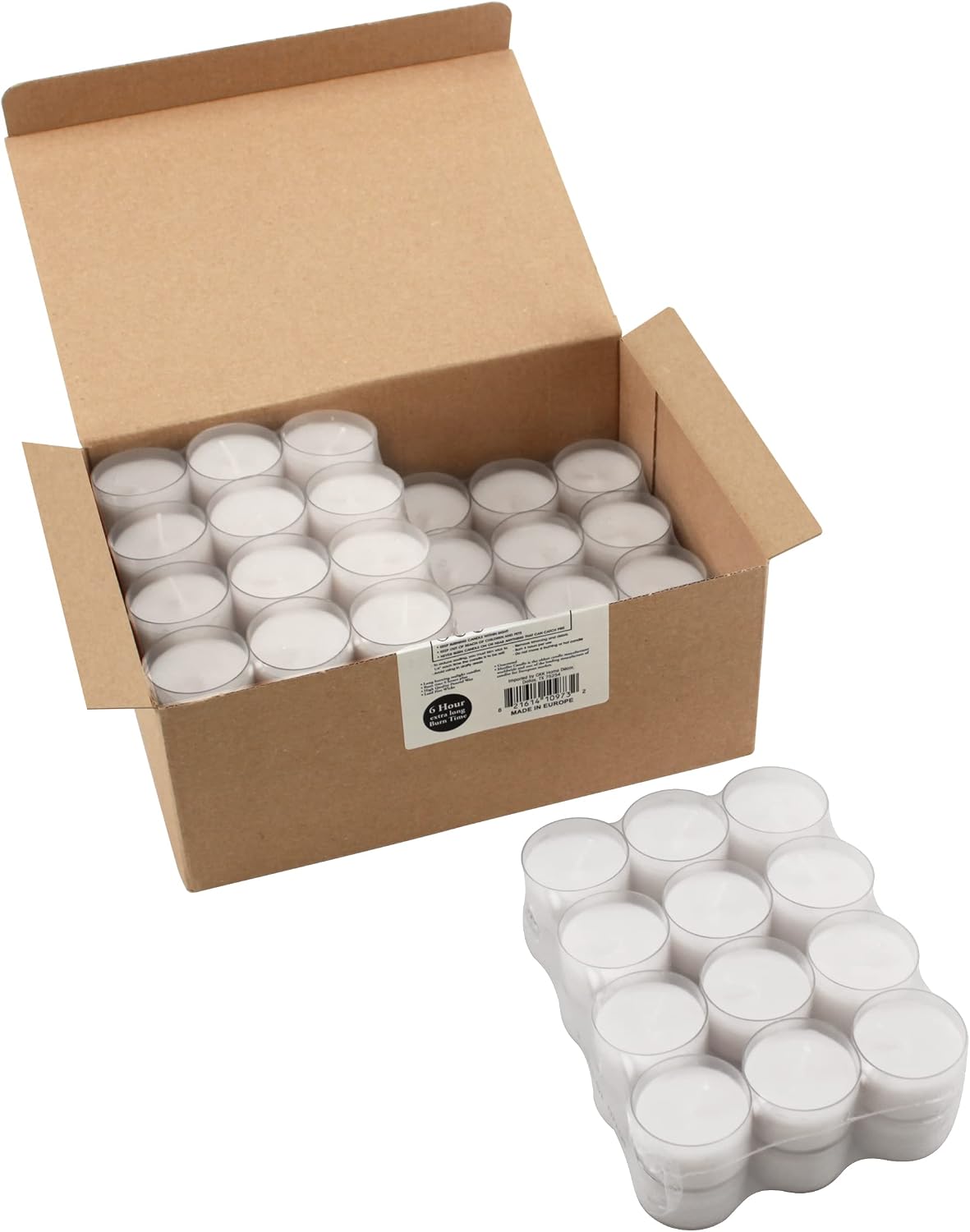 Stonebriar 96 Count White Unscented Smokeless Long Burning Clear Cup Tea Light Candles with 6 to 7 Hour Burn Time