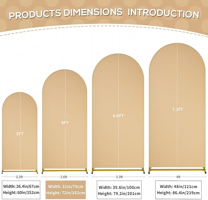 SoarDream Khaki Spandex Arch Cover 6FT Wedding Arch Backdrop Cover Stretchy Backdrop Chiara Wall Arch Stand Cover for Wedding Birthday Balloon Decorations- Ideal for Balloon Arches