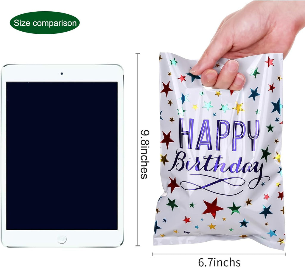PintreeLand Happy Birthday Party Favor Bags 40 PCS, Plastic Goodies Loot Gift Bags Bulk for Kids Baby Girls & Boys Birthday Party Supples (B Style 40 Packs)
