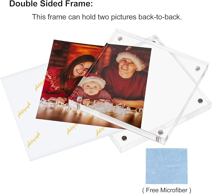 Boxalls 4x4 Inches Acrylic Picture Frames - 5 Pack, Clear Frameless 4x4 Photo Frames with Magnetic, Double Sided Transparent Desktop Frame (5 Pack)