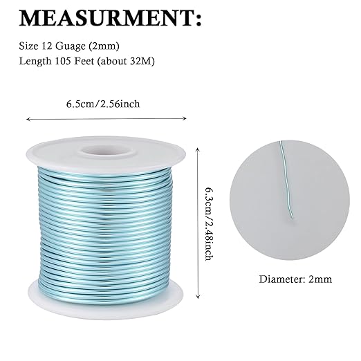 12 Gauge Ice Blue Aluminum Craft Wire (105FT) - Anodized for Jewelry Making, Beading Floral, Plant Gardening, Sculpting & Modeling Craft Wire (Ice Blue #24, 2mm)