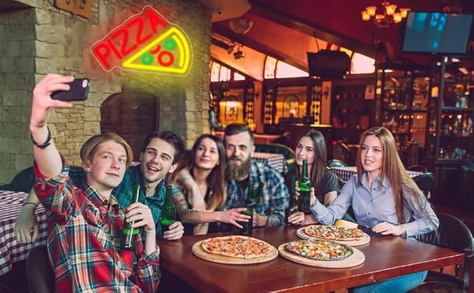 Pizza Neon Sign Neon Pizza Signs for Business, Pizza Night Light Pizza Decor Pizza Party Decorations Food Neon Sign for Pizzeria Restaurants Kitchens Shops Parties, 11.8" x 8"