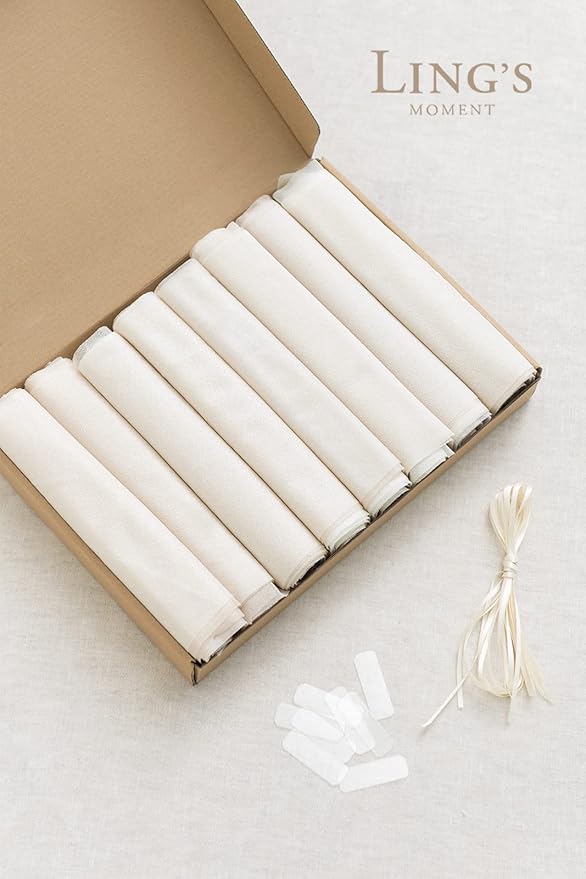 Ling's moment Wedding Chair Sashes Cover Aisle Decorations Draping Fabric Wrinkle-Free with Tie 16 Pcs Boho White Beige for Party Ceremony Reception Floral Arrangement Banquet Outdoor Decor