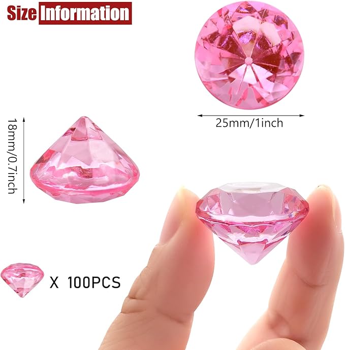 100 PCS Acrylic Diamond Gems, Pink Acrylic Diamonds 1 Inch Acrylic Gemstones Vase Filler Fake Gems Plastic Gems for Home Table Scatters Party, Event, Wedding, Arts & Crafts, Birthday Decorations