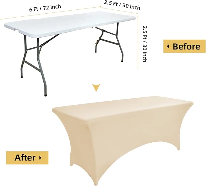 2-Pack 6ft Spandex Table Covers for Rectangle Standard Folding Tables - Wrinkle Resistant Stretch Tablecloths - Ultimate Fitted Table Protector for Parties, Trade Shows, Banquet