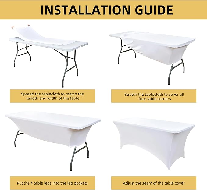10-Pack 4ft White Spandex Table Covers for Rectangular Folding Tables - Wrinkle Resistant Stretch Tight Table Cloths - Fitted Table Protector for Parties, Trade Shows, Banquet, and Wedding
