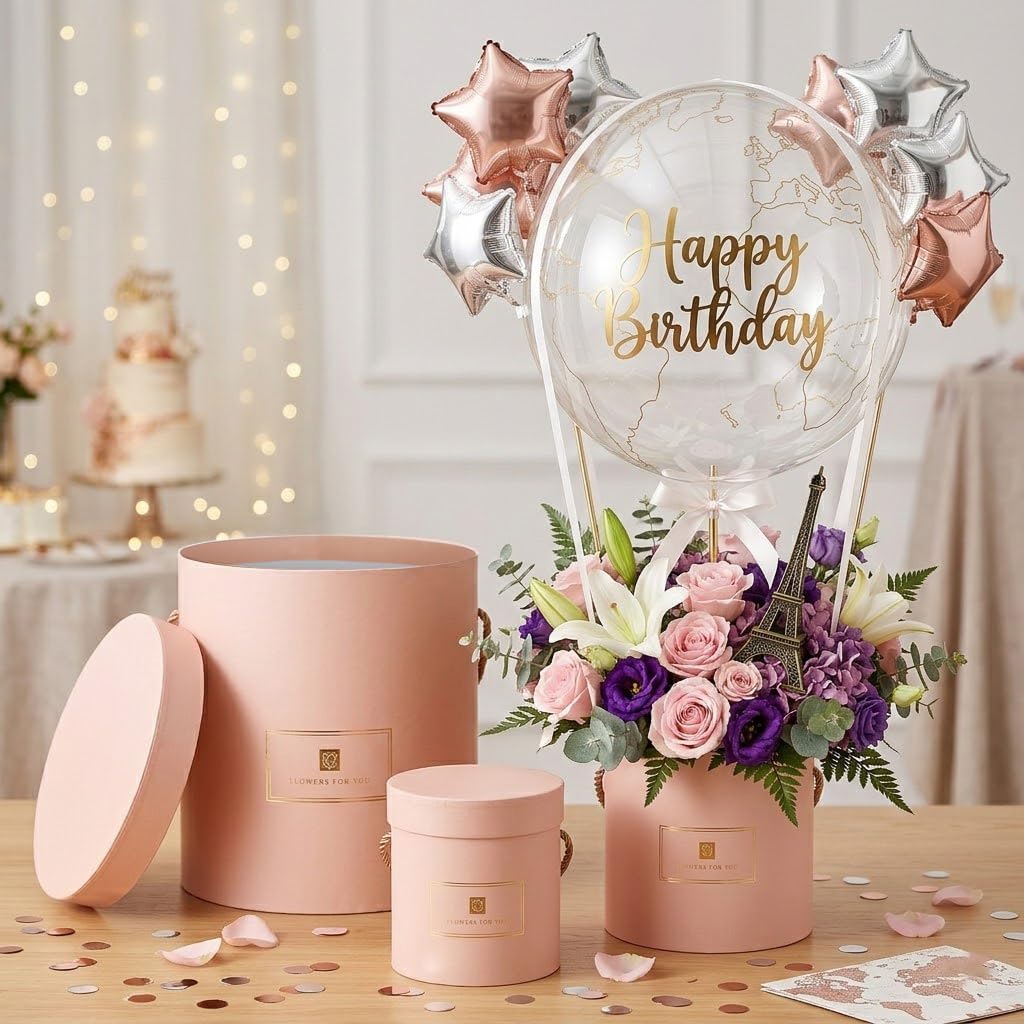 Hollyone Pink Gift Box with Lids Set of 3 Round Nesting Gift Boxes for Presents 3 Assorted Sizes Flowers Arrangements Box for Gift Giving Christmas Valentine Thanksgiving Mom Gifts Present Wrapping
