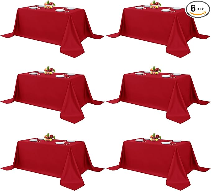 Fitable Elegant Red Rectangle Table Clothes, 6 Pack - 90 x 132 Inch - Reusable and Washable Tablecloths, Polyester Fabric Table Covers for Wedding, Party, Banquet, Formal Events