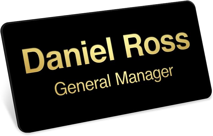 Name Tag, Magnetic Black and Gold Name Tags, Personalized Name Tags, 1.5x3 Inches, Durable Engravable Impact Material, Made in The USA by My Sign Center