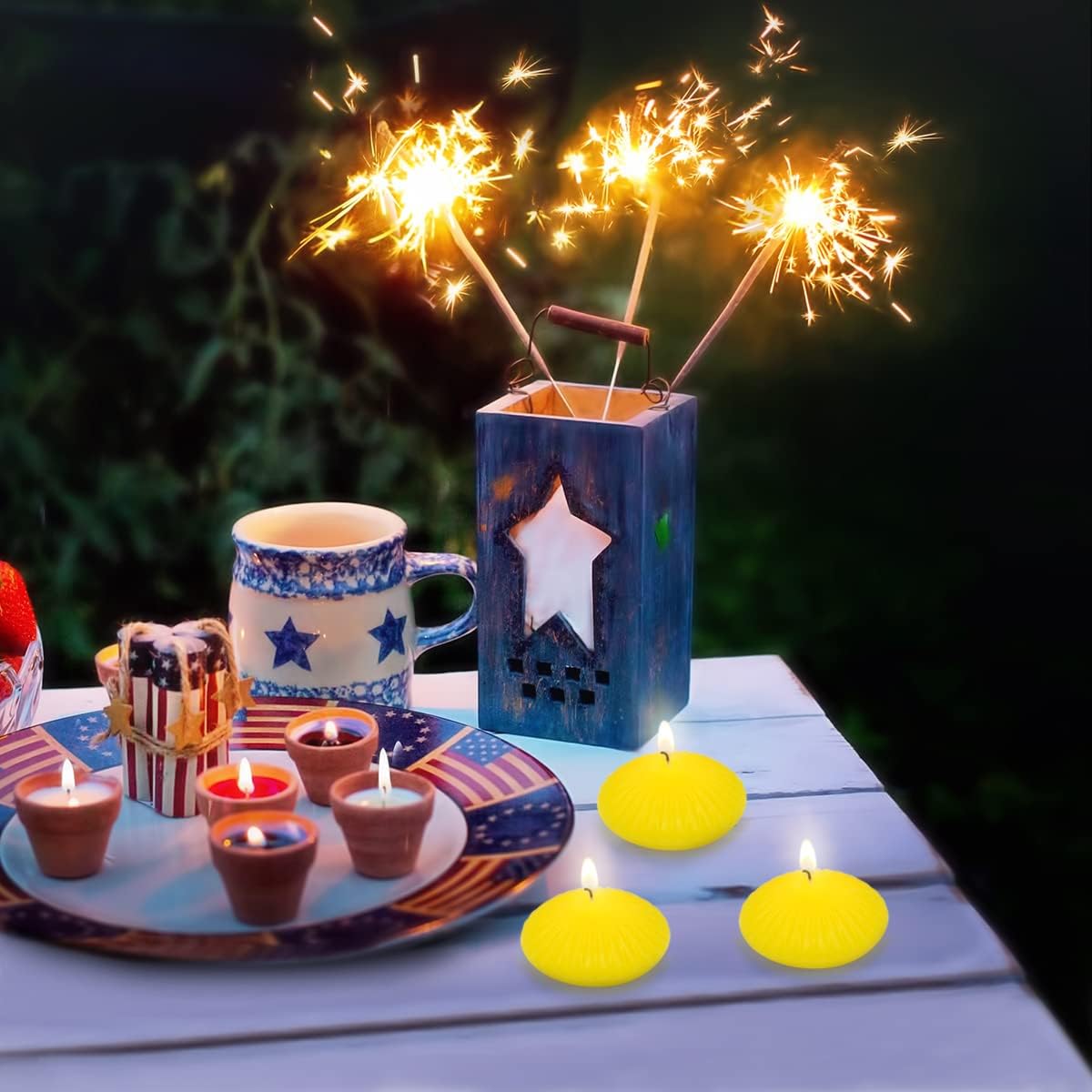 12 Pack 3 Inch Citronella Floating Candles for Summer, 10 Hour Yellow Dripless Tealight Candles for Cylinder Vases, Centerpieces at Wedding Party Pool Holiday