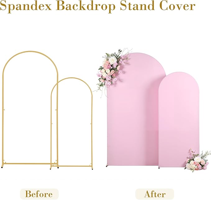 7.2FT 6FT Arch Backdrop Cover for Wedding, Set of 2 Stretchy Spandex Fitted Arch Stand Cover for Baby Shower, Birthday Party Decor, Chiara Backdrop Cover with Double-Sided Design(Pink)