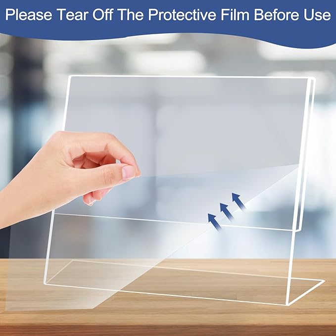 Slanted Back Acrylic Sign Holder 8 x 10 Horizontal, Acrylic Stands for Display 10 x 8, Clear Tabletop Plastic Paper Sign Holder for Office, Home, Restaurant (6 Pack 10x8 Inches)