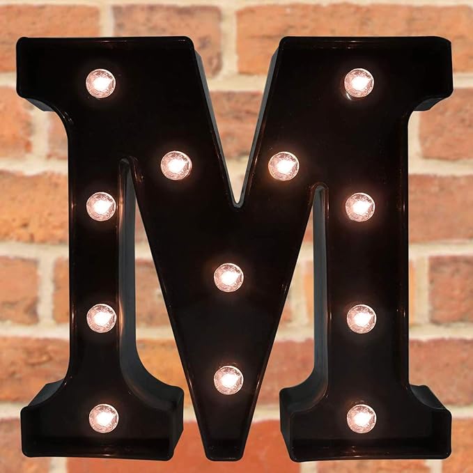 Decorative LED Illuminated Letter Marquee Sign - Alphabet Marquee Letters with Lights For Wedding Birthday Party Christmas Night Light Lamp Home Bar Decoration M, Black
