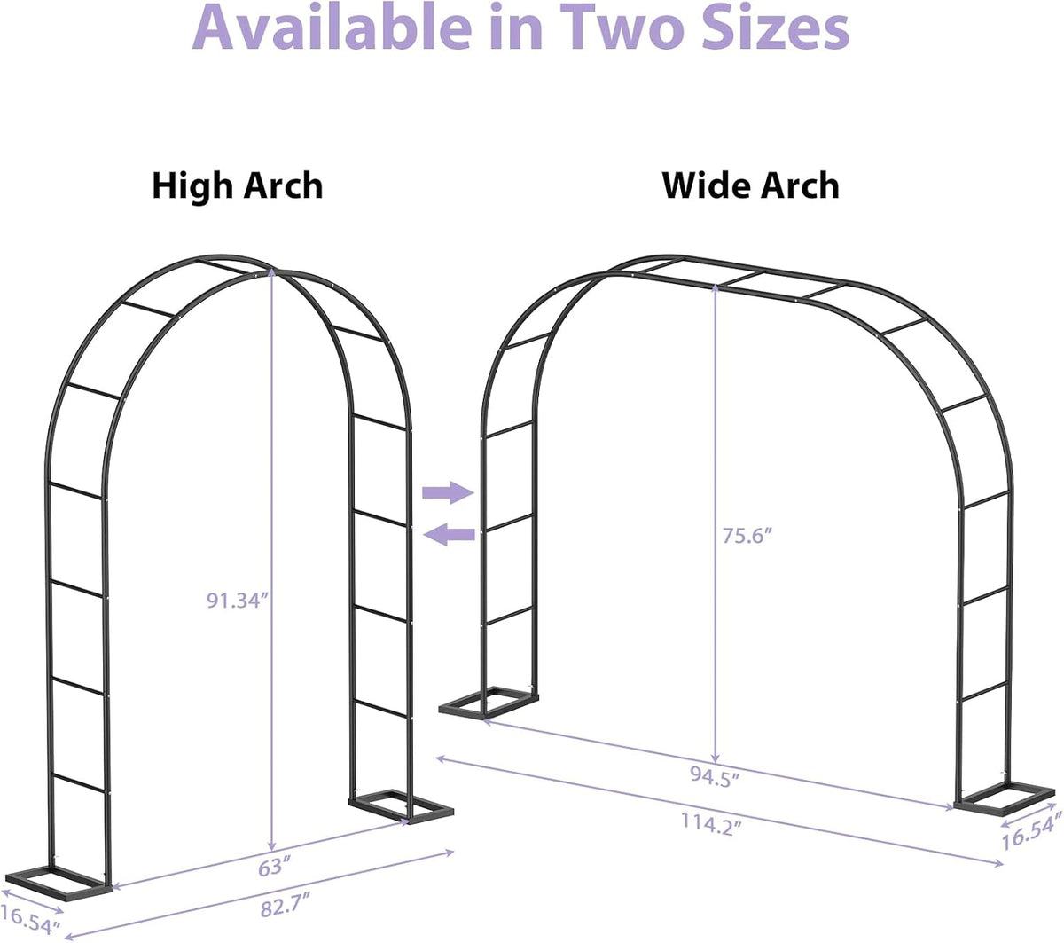 Sunexinlo Garden Arch Trellis with Base, 5.3'W x 7.6'H or 7.9'W x...