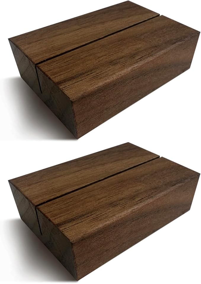 UNIQOOO 12 Pack 2" Rustic Walnut Wood Stands for Cardstock, Wedding Table Numbers Holders, Photo Holder, Photo Display Stand for Event Decor, Retail Shop, Cafe Restaurant Menu, Business Card, Name Tag