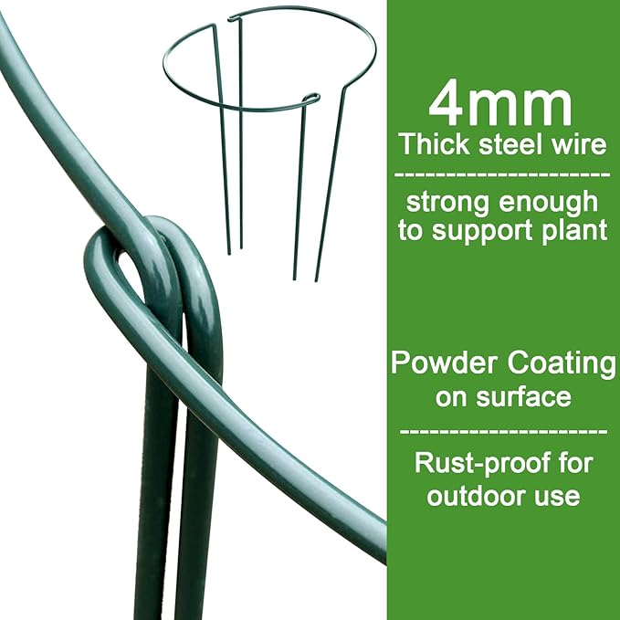 HiGift Plant Support Stakes, 6 Pack Metal Peony Cages and Supports, Garden Stakes Plant Support Cage, Large Plant Support Ring for Outdoor Indoor Snake Plant Peony Rose Flowers Vine (10" W x 15.8" H)