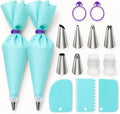 15-Piece Piping Bags and Tips Set, Cake Decorating Kit with 6 Stainless Steel Icing Tips, 2 Reusable Blue EVA Pastry Bags, 2 Couplers, 2 Silicone Ties and 3 Cake Scrapers for Baking