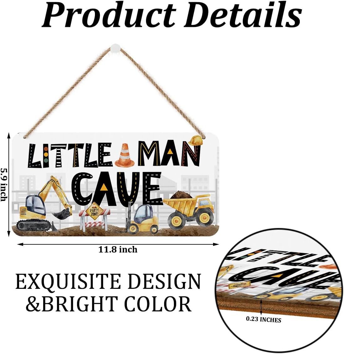 Little Man Cave Sign for Boys Construction Trucks Wooden Door Wall Hanging | Little Man Cave Sign, Gamer Room Decor For Boys, Nursery Decor Rustic Baby Room Toddler Boy Gamer Decor