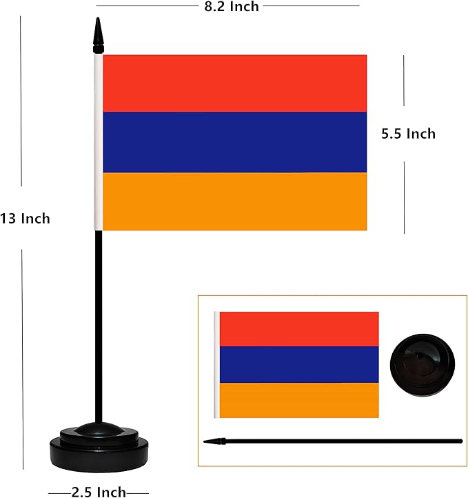 12 Pack Armenia Desk Flags Set, Armenian Small Mini Table Office Flags With 12" Solid Black Pole, Black Base and Spear Top, Miniature Desktop Flag, Home Decoration, Office Decoration, Festival