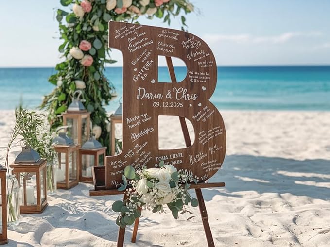NAZENTI Wedding Guest Book Alternative Wooden Letter Personalized, Custom Initial Wedding Guest Book Alternative with Names, Wedding Guestbook for Guests to Sign, Letter Guest Book Wedding Reception