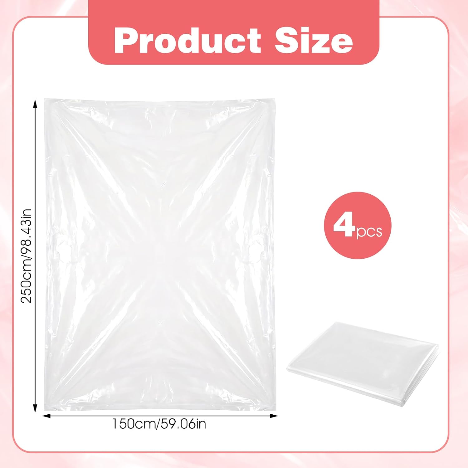 4Pcs 98.4" x 59" Extra Large Balloon Bags for Transport, Reusable Big Plastic Balloon Storage Bag, Giant Clear Carrying Storage Bags for Wedding Birthday Party Supplies, Clear Balloons Drop Bag