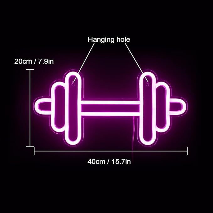 Lucunstar Gym Neon Sign,Barbell Dumbbell Shaped Neon signs Pink Neon Lights Sign Gym Wall Stickers for Fitness Club Decor LED Neon Sign for Teen Girls Teen Sports Room Game Room Decor
