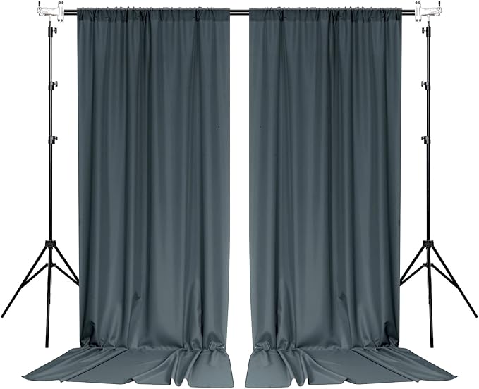 MYSKY HOME 10ft x 10ft Bluish Grey Curtains for Parties, Weddings, Stage, 5ft x 10ft, 2 Panels