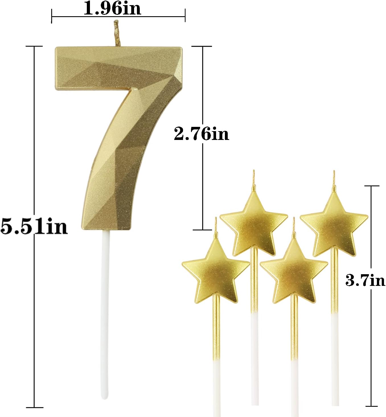 Golden Number 7 & Star 3D Diamond Shaped Birthday Candles - 2.76 inch, Suitable for Parties & Cake Decorations