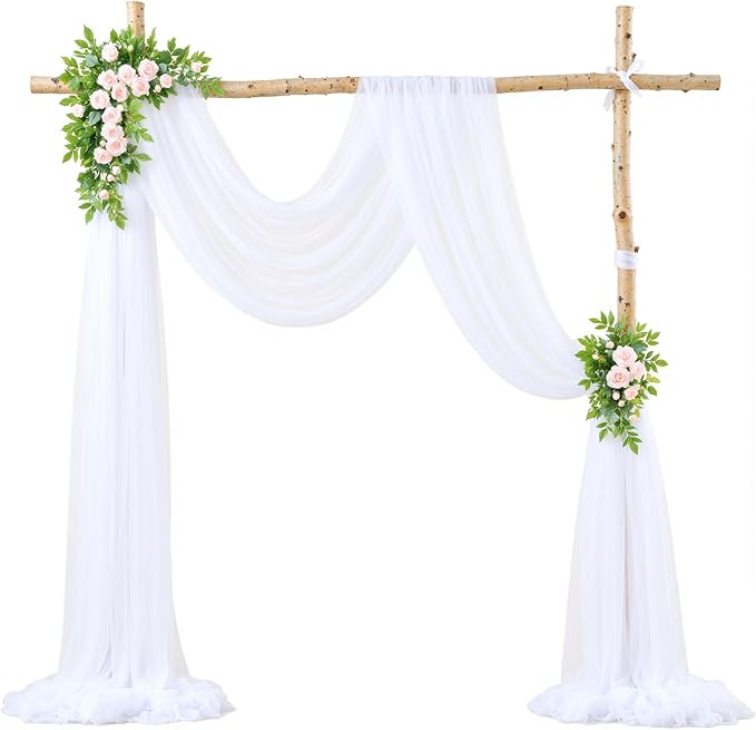 Wedding Arch Draping Fabric Backdrop 2 Panel 30" x 19Ft White Arch Drapes Curtains for Wedding Reception Sheer Tulle Backdrop Curtain for Ceremony Birthday Party Arbor Ceiling Decorations