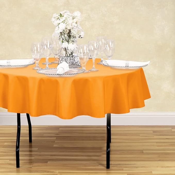 LinenTablecloth 70-Inch Round Polyester Tablecloth Pumpkin