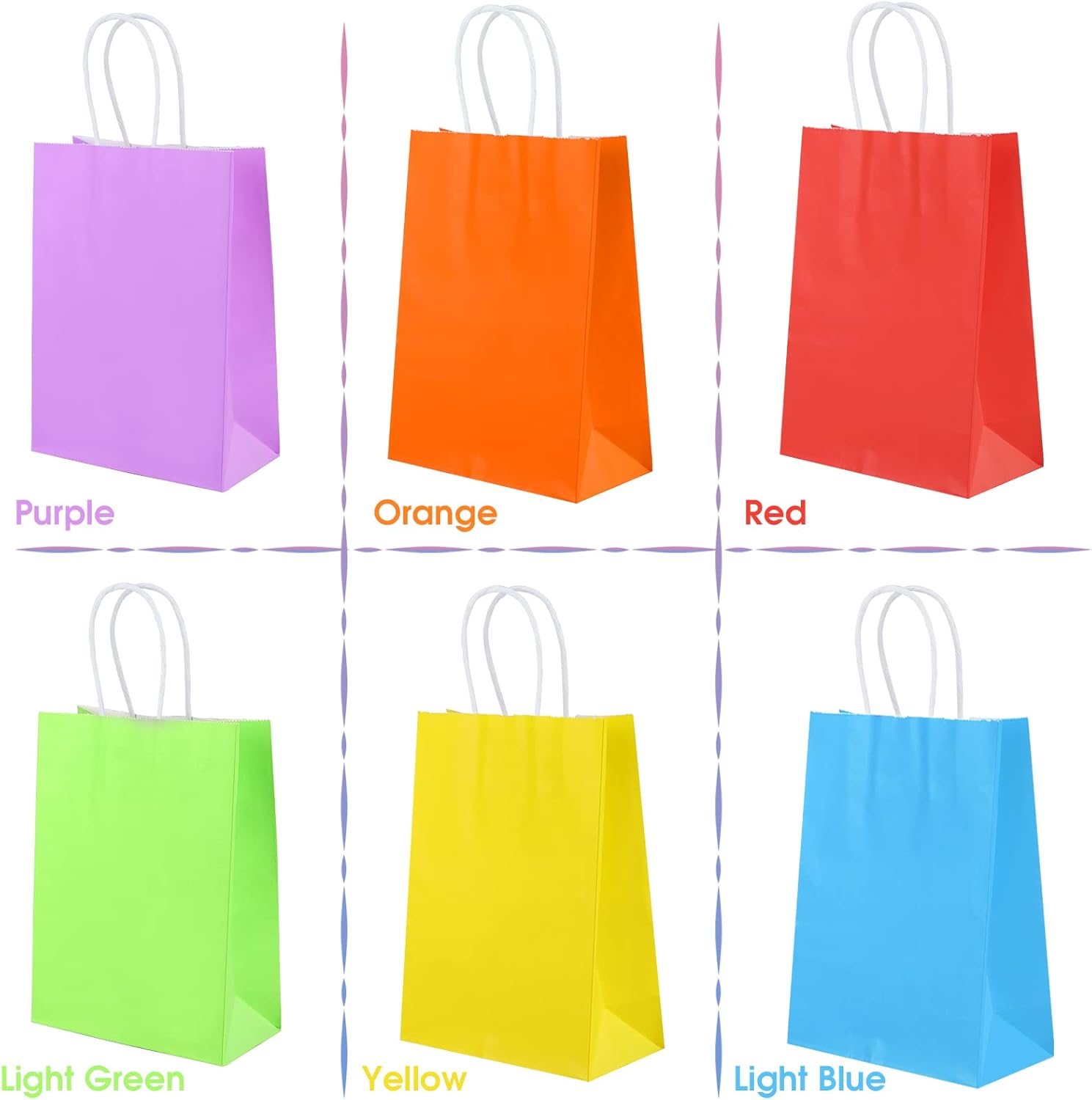 XPCARE 32Pcs Paper Gift Bags, 5.25x3.25x8.25'' Kraft Paper Party Favor Bags Bulk Rainbow Goodie Bags Small Gift Bags with Handles for Kids Birthday Baby Shower Crafts Wedding Party Supplies (6 Colors)