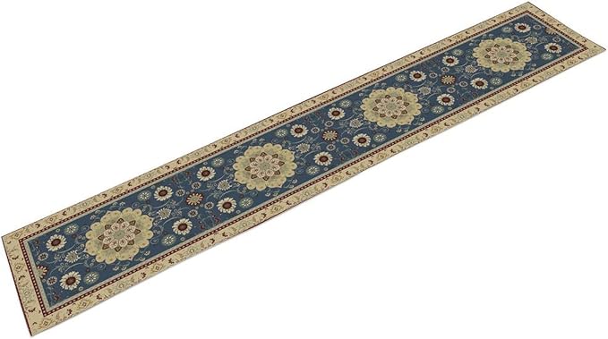 Vintage Boho Floral Table Runner, Elegant Rustic Country Farmhouse Blue Yellow Retro Flower Pattern for Home Kitchen Table Decor Dining Coffee Room Party Decor 13x60in